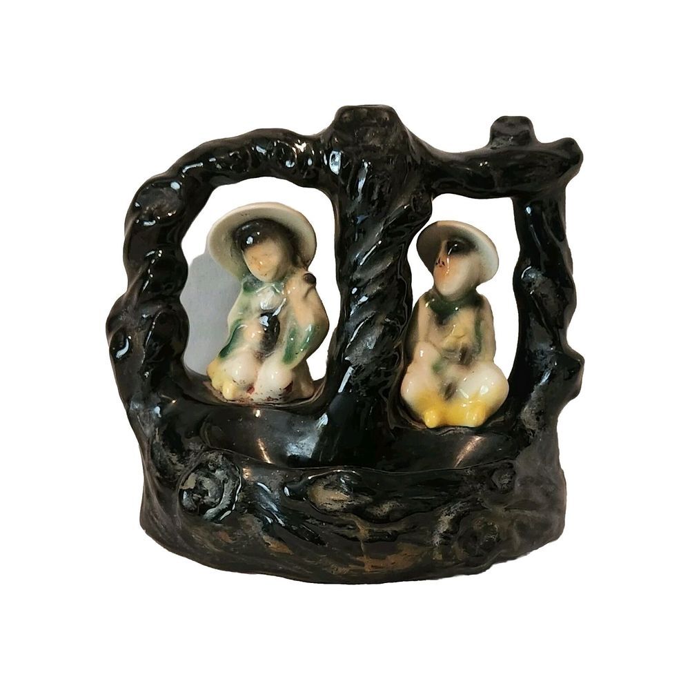Ceramic Asian‎ Man Woman Figurines Table TV Lamp Dish Mid Century Vintage